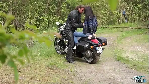 Biker’s hard Shaft wide opens Horny Brunette